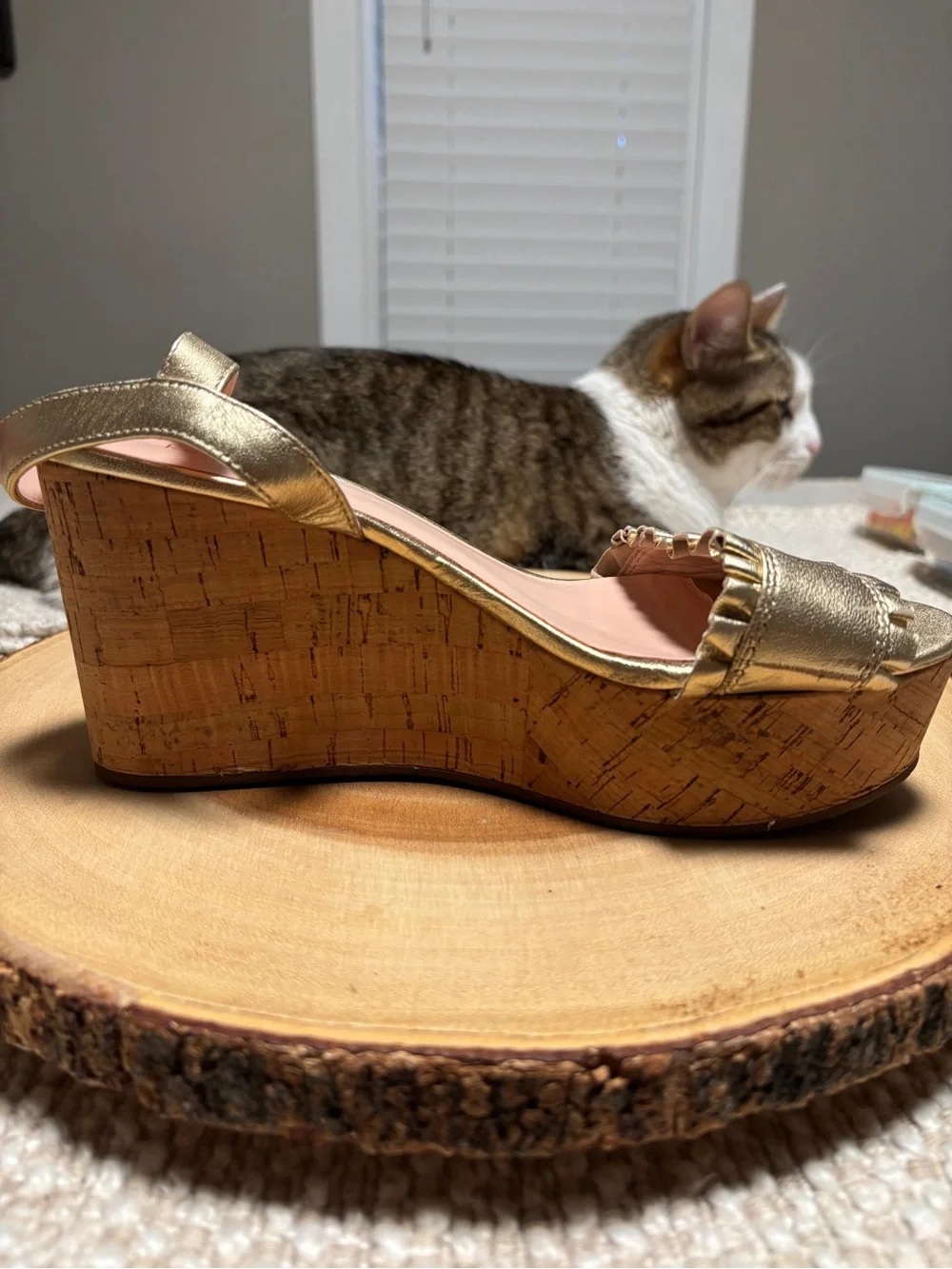 kate spade Metallic Gold Ruffle Strap Sandals